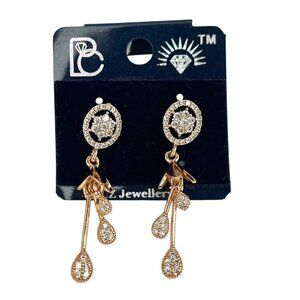 Elegant Gold-Toned Dangle Earrings Sparkling Crystals Oval Floral Chic Trendy